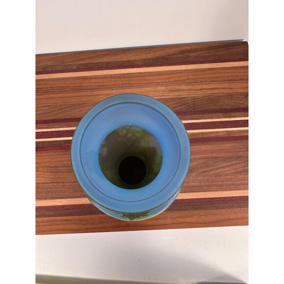 Antique Style Blue & Green Glass Vase With Dandelion Design 10" Tall Handcrafted - Picture 5 of 9